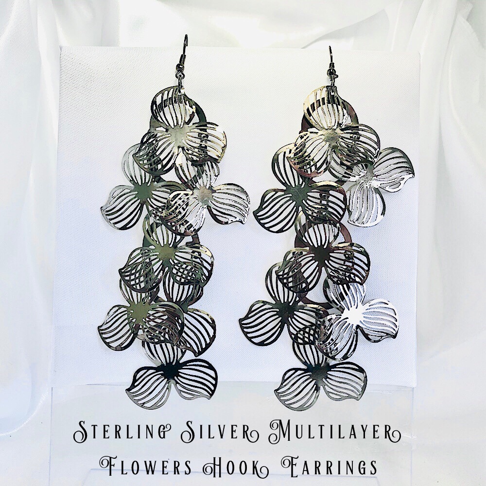 Sterling Silver Multilayer Flowers Earrings Woman